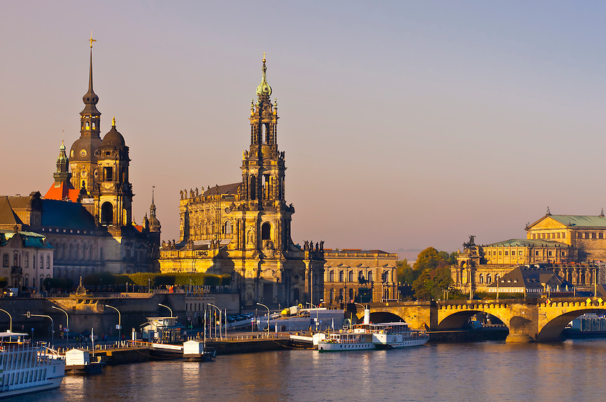 Hofkirche (Dresden Cathedral) and the Elbe River, Dresden, Saxony, Germany